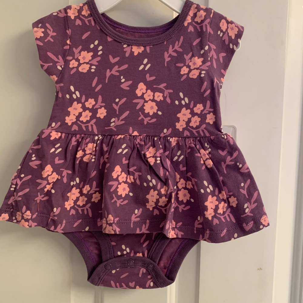 NWT-Infant Girls Lullaby Dark Purple Floral Design Bobysuit